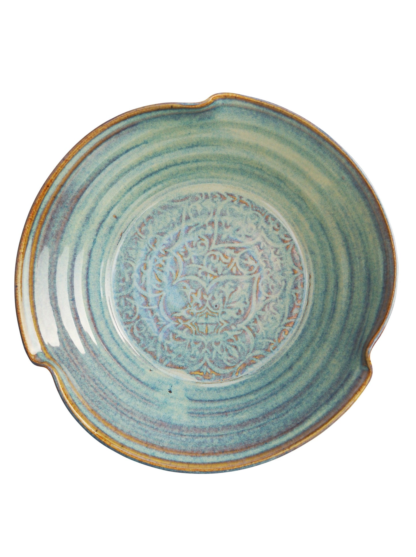 Green Salad Bowl with Textured pattern and wavy rim. Made by Castle Arch Pottery