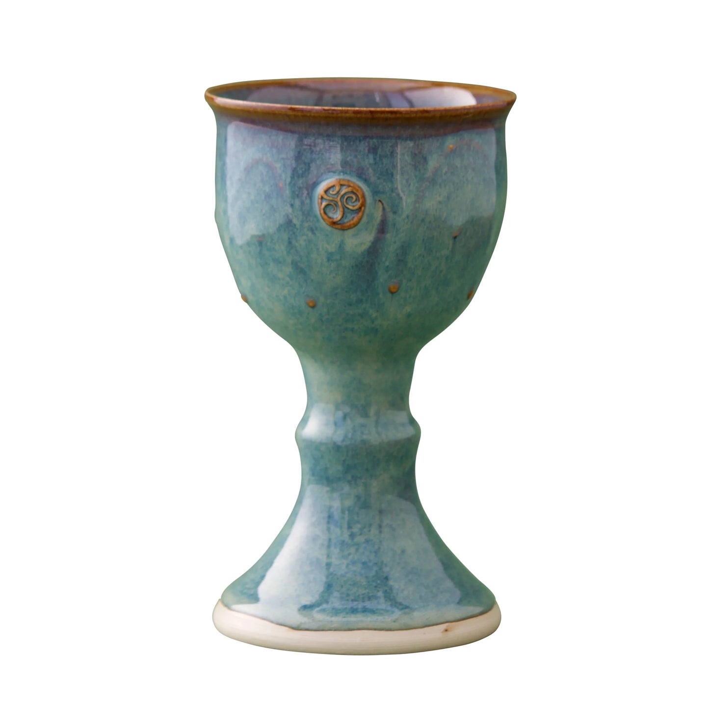 Handcrafted blue ceramic goblet with Celtic design detail, Kilkenny pottery tradition