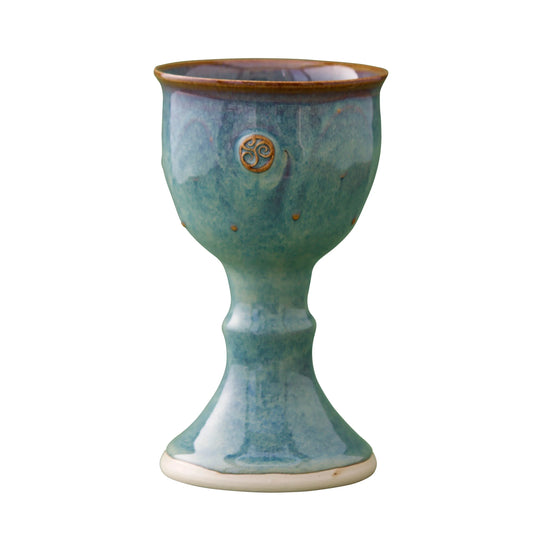 Handcrafted blue ceramic goblet with Celtic design detail, Kilkenny pottery tradition