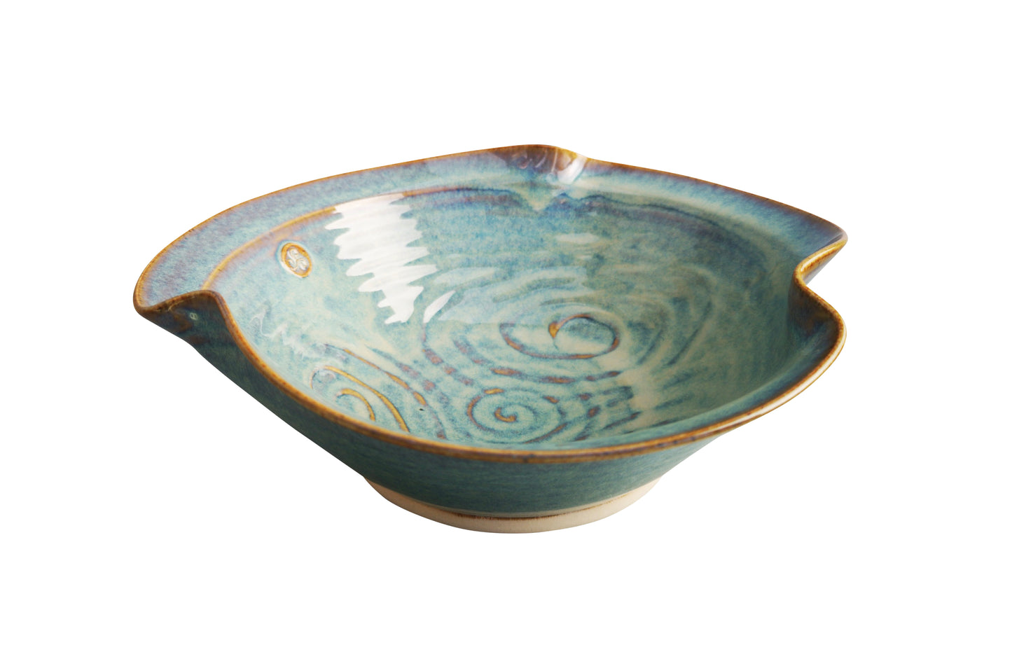 Newgrange Salad bowl shamrock shape in Green glaze made by Castle Arch Pottery