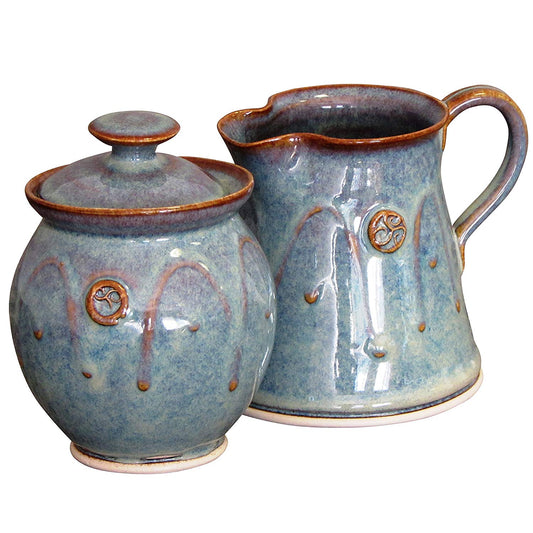 Green Pottery Suger and Creamer set. Made by Castle Arch Pottery