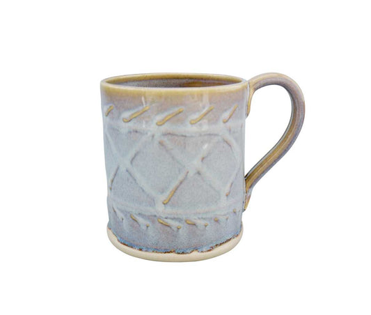 White Pottery mug with pattern. Handmade by Castle Arch Pottery.